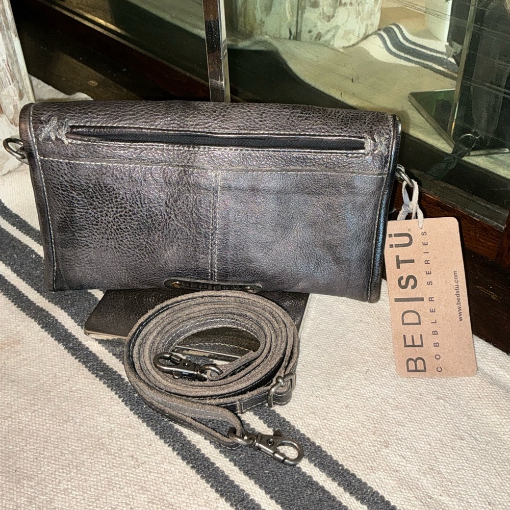 NWT Bed Stu Leather Amina Crossbody Clutch Wallet Black Rustic MSRP $185 - Picture 2 of 16